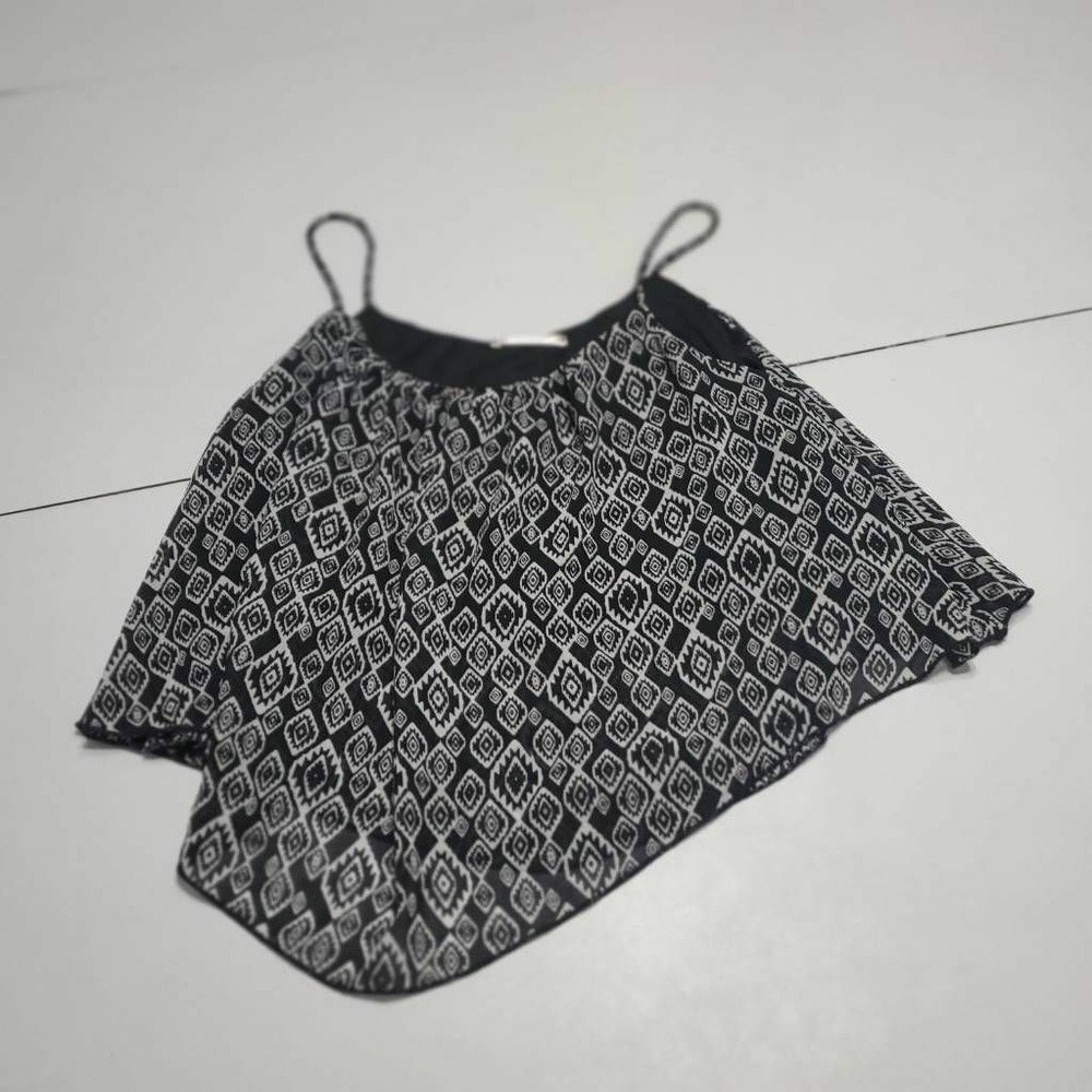 Timing Womens Camisole Crop Top Black White Diamond Spaghetti Strap Lined M